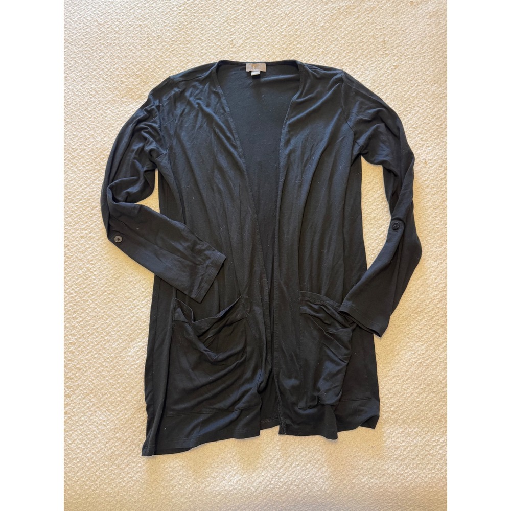 J. Jill Wearever Black Open Front Cardigan XS Long Sleeve Pocket Stretch Knit